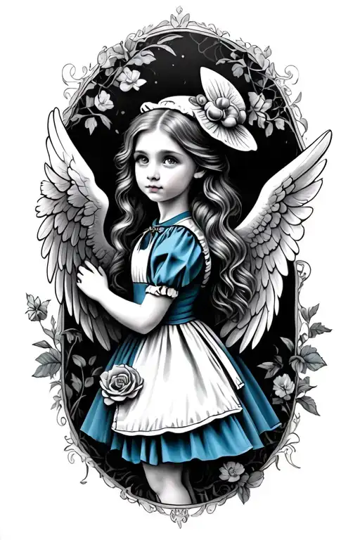 Child Like Alice In Wonderland With Angel Features