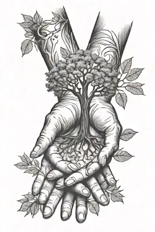Hands Holding A Tree