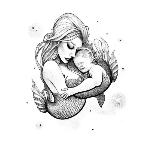 Mermaid Mum And Mermaid Newborn Girl