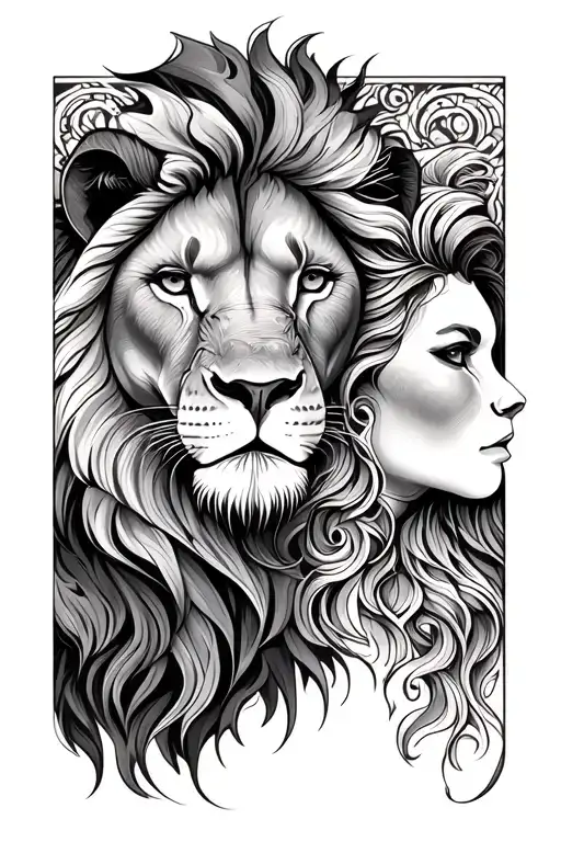 Couples Tattoo With Lion