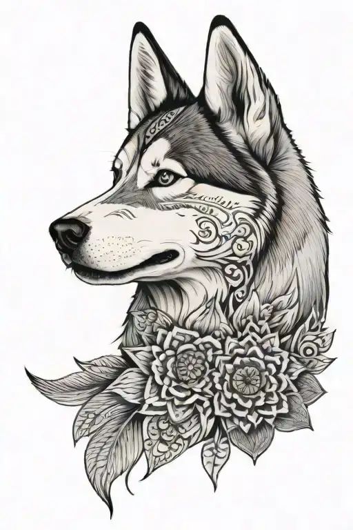 Husky With Mandala Made