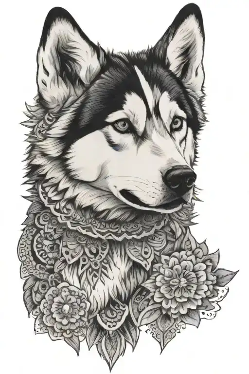 Husky With Mandala Made Half