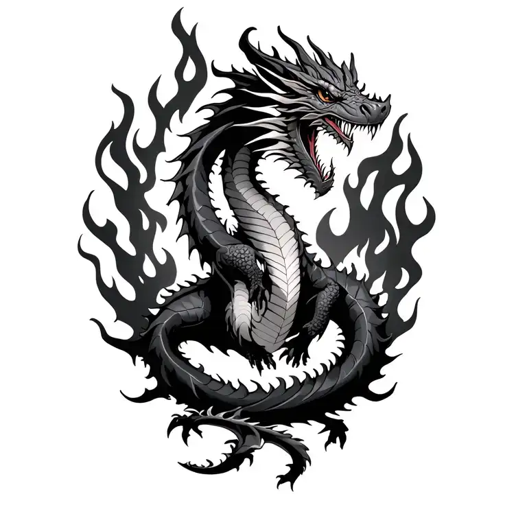 Dragon Body With Fire Around