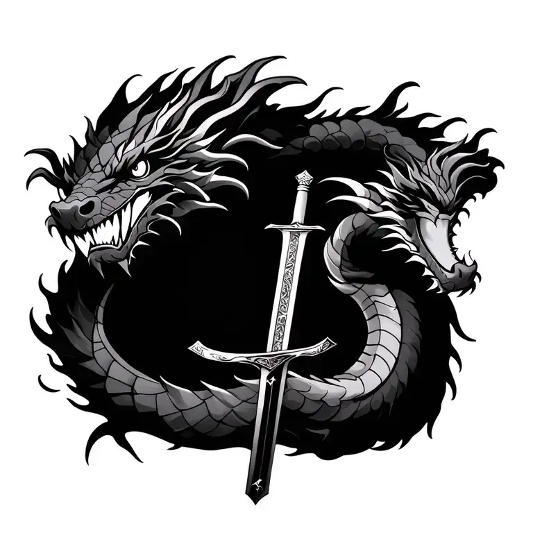 Dragon Around A Katana Sword