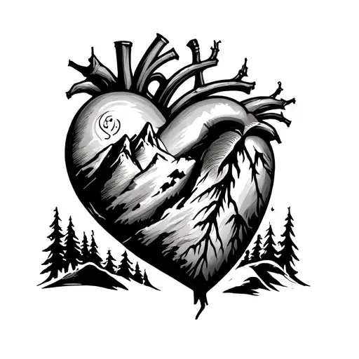A Mountain With Climbers And Carabine Inside A Real Heart With Disney Themes