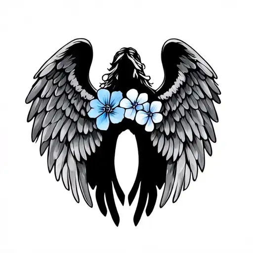 Angel Wings With Forget Me Not Flowers