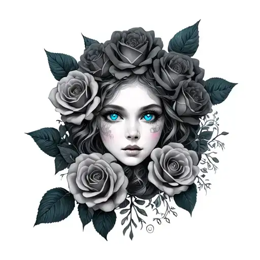 Roses Surrounding Her Head Blue Eyes