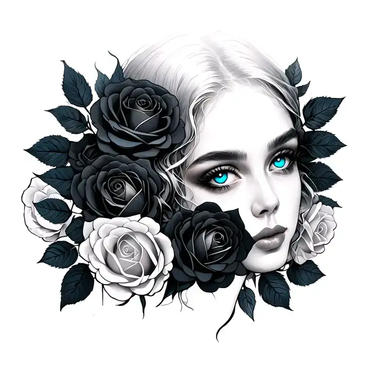 Roses Surrounding Her Head Blue Eyes