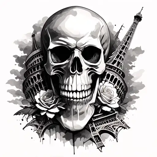 Eiffle Tower Skull And Colleseum