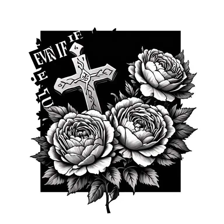Peonies Roses And A Cross With The Text Even If