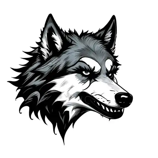 Traditional Wolf Head With The Joker Smile