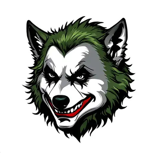 Traditional Wolf Head With The Joker Smile Face