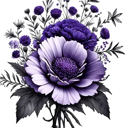 Violet And Cosmos And Carnation Bouquet