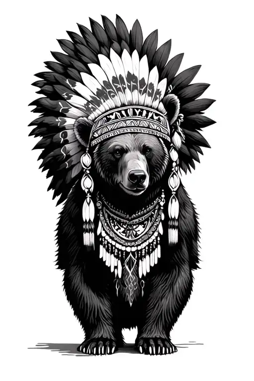 Bear Wearing Headdress With Stem Catcher