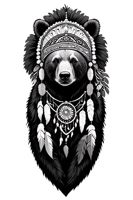 Bear Wearing Headdress With Dream Catcher
