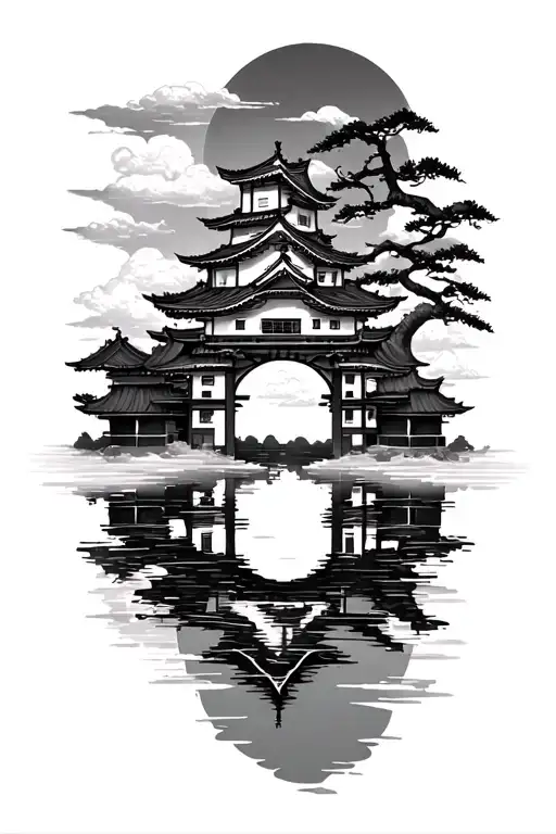 Tori Gates With A Japanese Castle