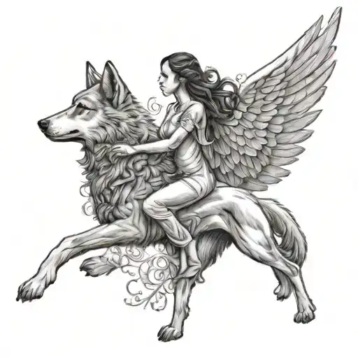 A Woman Rising An Angel Looking Wolf