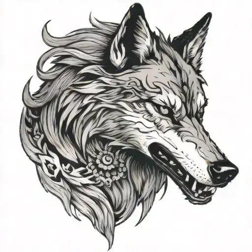 A Woman Riding An Angry Looking Wolf