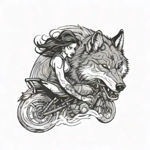 A Woman Riding An Angry Looking Wolf