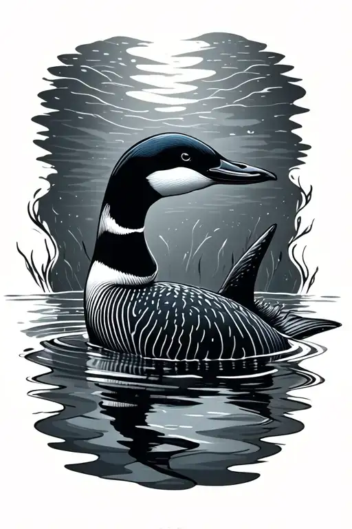 Loon Swimming Underwater Line Art