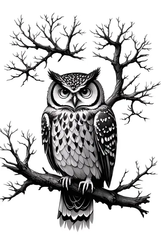 Trees And Owl Perched