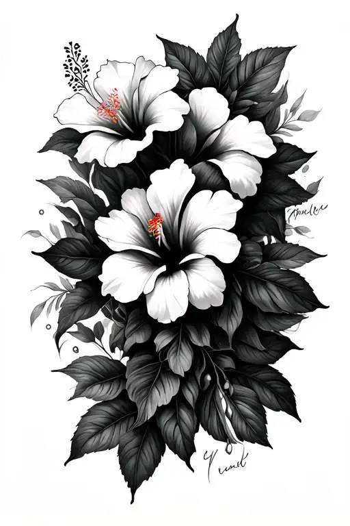 Natalie In Cursive Writing With Hibiscus Flowers