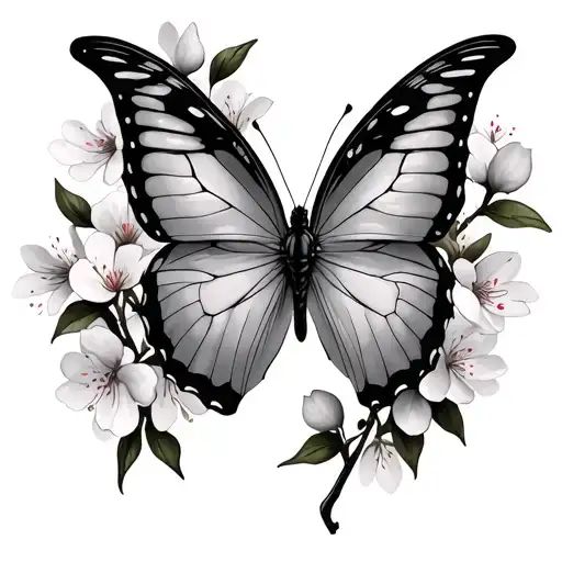Butterfly With Cherry Blossoms