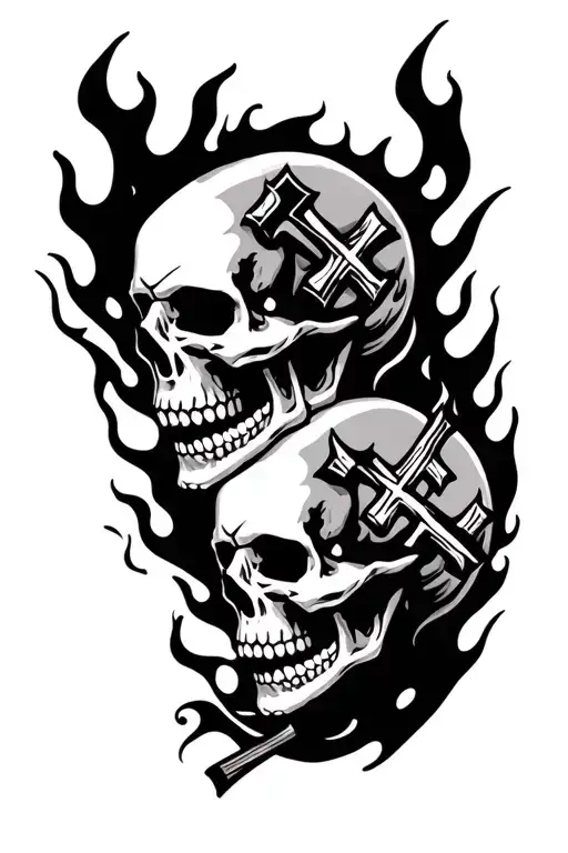 Skulls With Flames And A Cross