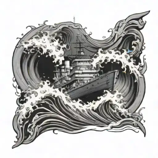 A Battleship Breaking Beneath Waves That Are Crashing Over The Ship