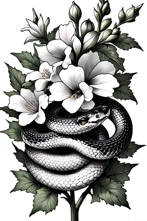 Fox Glove Flowers With A Snake With 5 Coils