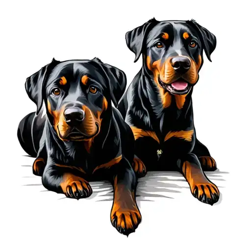 Rottweiler And Labrador On Top Of Each Other