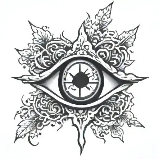 Cross And One Eye With Japanese Love And Peace Sign