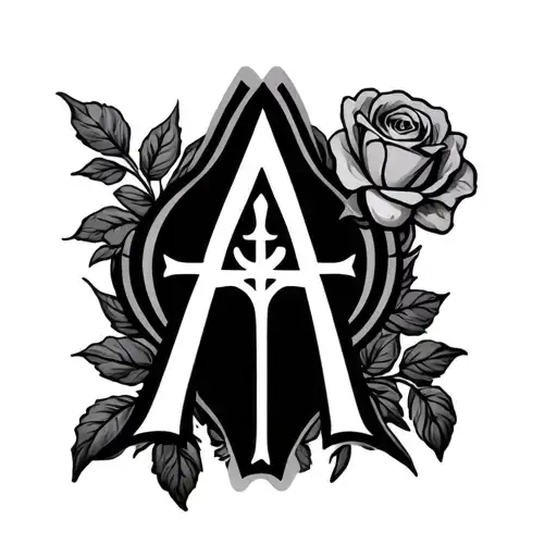 Letter A With Orthodox Cross And A Small Rose