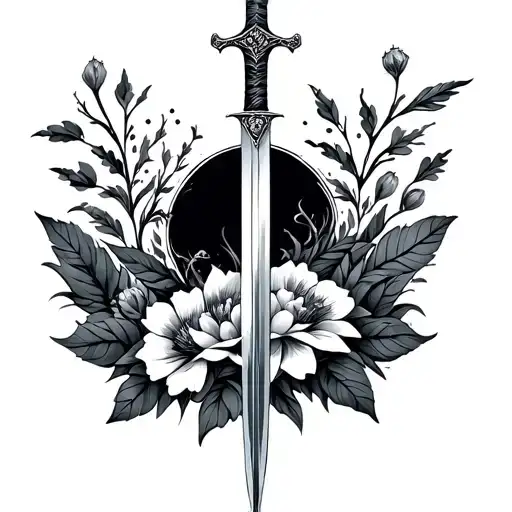 Sword And Flowers Surrounding
