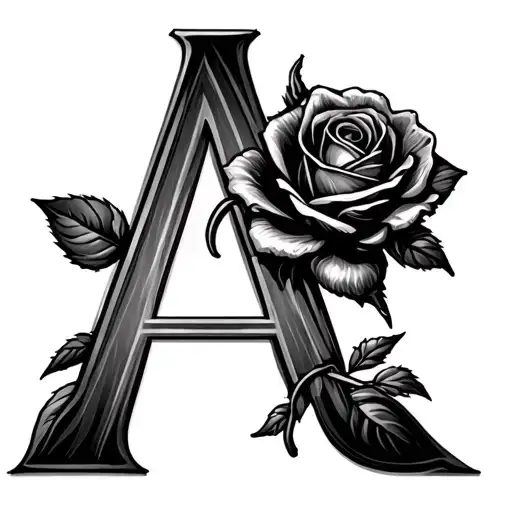 Letter A With Cross And A Small Rose