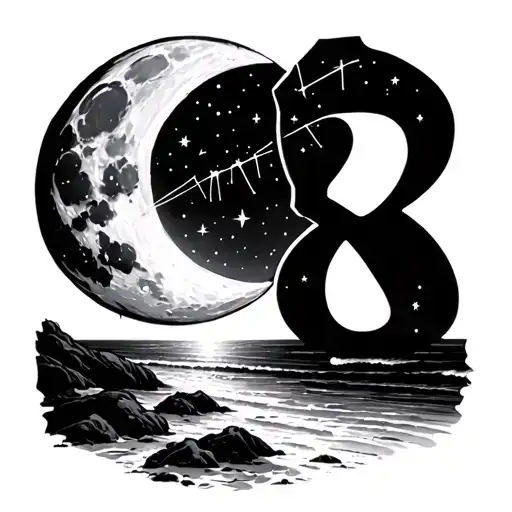 Half-moon Evening On The Beach And Big Dipper Stars On Top And Middle 28 Number