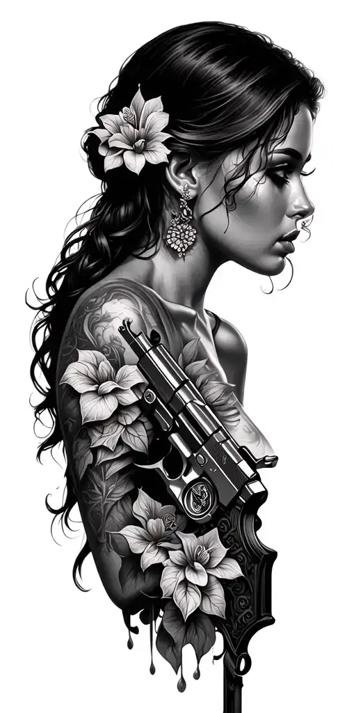 Automotive Nature Money Women Guns Sleeve Tattoo Design