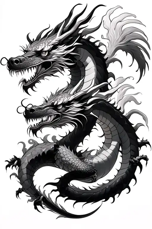 2 Japanese Dragons Fighting Each Other