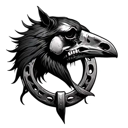 Raven Skull With Horse Shoe Around Him