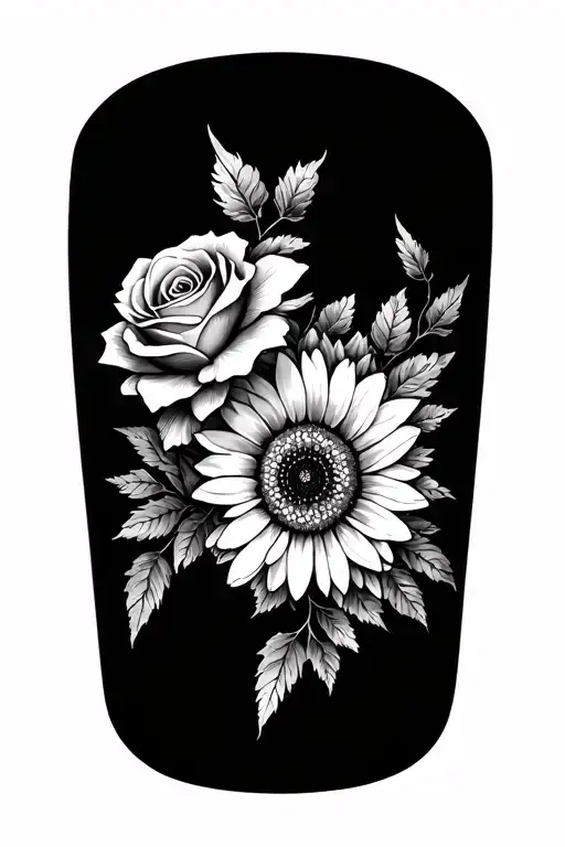 Thigh Design With Flowers Carnation Daisy Rose With Mandala