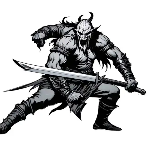 Evil Fighting Represented As Swordsmans