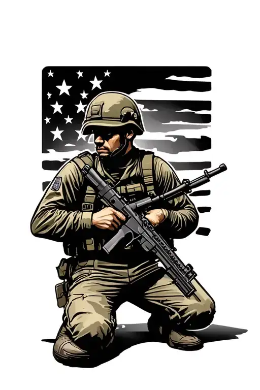 Kneeling Soldier Holding A Rifle