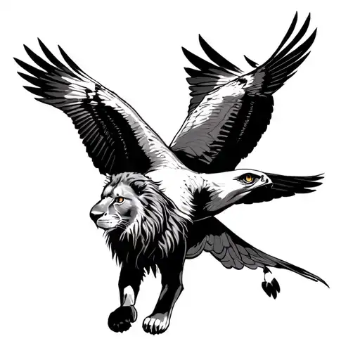 Lion And Gyrfalcon Bird Flying