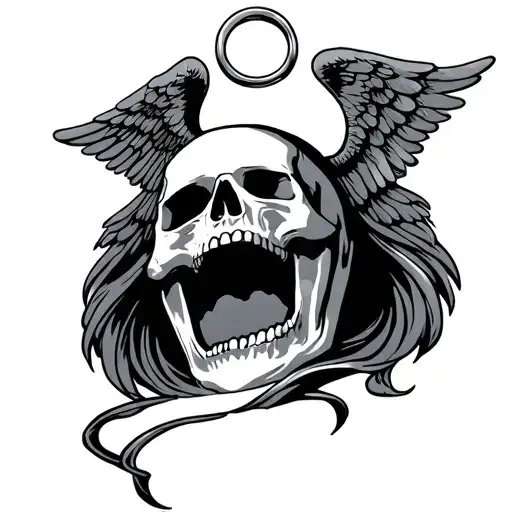 Skull Open Mouth With Angel Ring Above Head