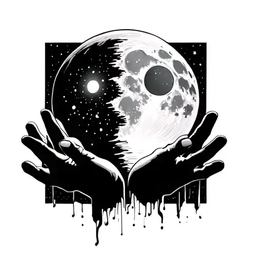 Moon With Hands Ripping It Apart With The Sun Coming Out
