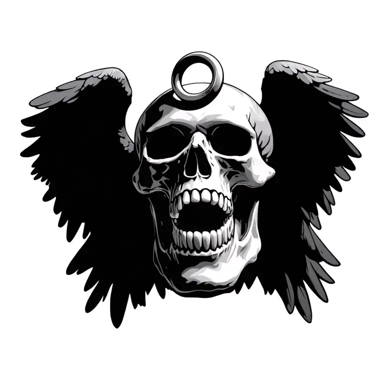 Skull Open Mouth With Angel Ring Above Head