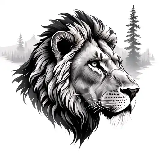 Forest Landscape And Lions Head