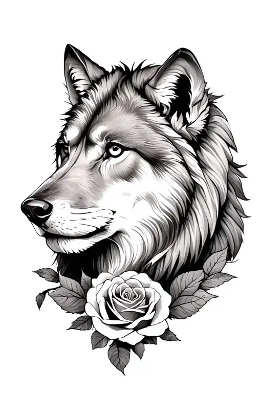 Lion And Wolf Blended By Roses
