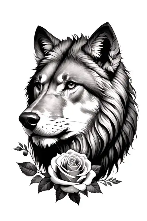 Lion And Wolf Blended By Roses