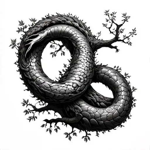 Ouroboros Wrapped Around A Tree Growing